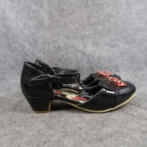Disney Shoes Kids Toddler 11 Minnie Mouse Heel Pump Black Glitter Red Polka Dot